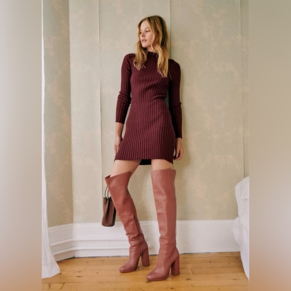 Sezane Donatella Mini Dress Bordeaux